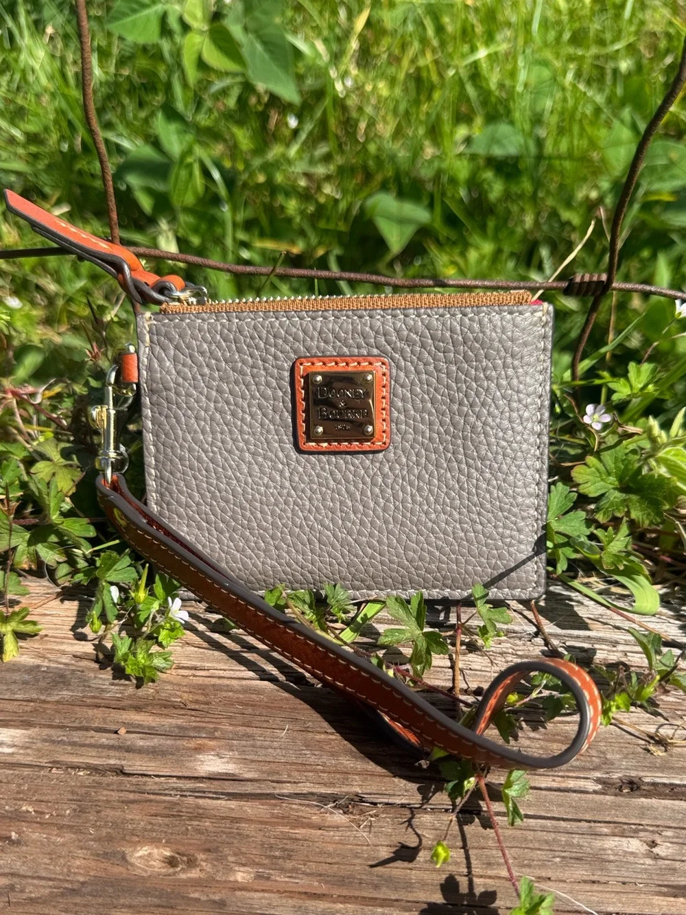 Dooney & Bourke taupe pebbled leather wristlet Wallet